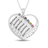 Personalised Engravable Heart with Birthstones Necklace on 45cm Chain in Sterling Silver