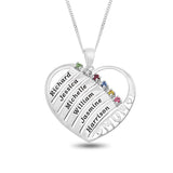Personalised Engravable Heart with Birthstones Necklace on 45cm Chain in Sterling Silver