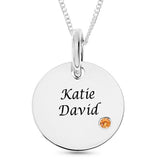 Personalised Engravable Disc Charm with Birthstone on 45cm Chain in Sterling Silver