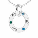 Personalised Engravable Circle Tag with Birthstones Necklace on 45cm Chain in Sterling Silver