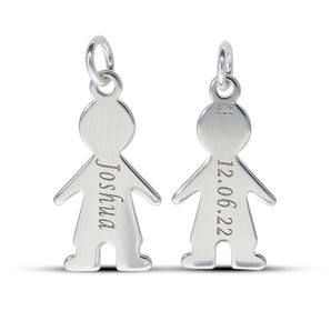 Personalised Engravable Boy Charm Necklace on 45cm Chain in Sterling Silver