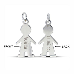 Personalised Engravable Boy Charm Necklace on 45cm Chain in Sterling Silver