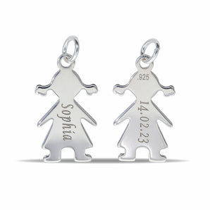 Personalised Engravable Girl Charm Necklace on 45cm Chain in Sterling Silver