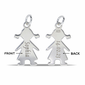 Personalised Engravable Girl Charm Necklace on 45cm Chain in Sterling Silver