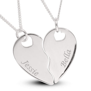 Personalised Engravable Split Heart Necklace on 45cm Chain in Sterling Silver