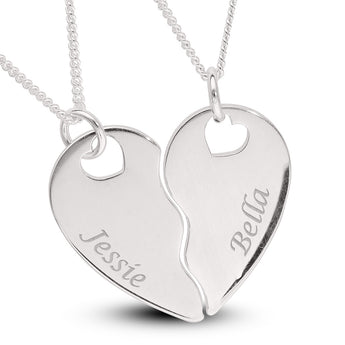 Personalised Engravable Split Heart Necklace on 45cm Chain in Sterling Silver