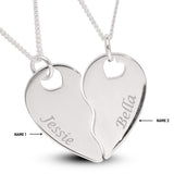 Personalised Engravable Split Heart Necklace on 45cm Chain in Sterling Silver