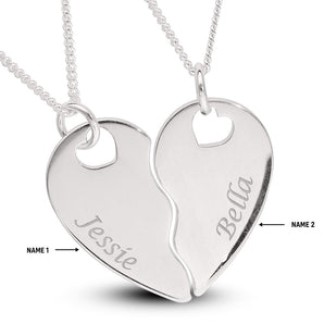 Personalised Engravable Split Heart Necklace on 45cm Chain in Sterling Silver