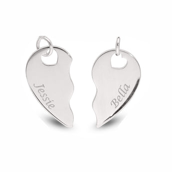 Personalised Engravable Split Heart Necklace on 45cm Chain in Sterling Silver