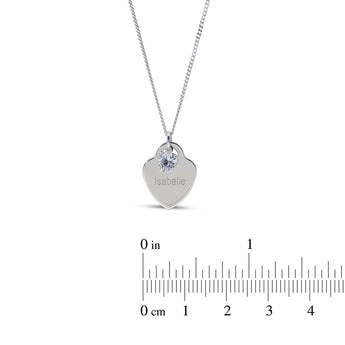Personalised Engravable Heart Charm with Birthstone Necklace on 45cm Chain in Sterling Silver