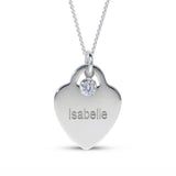 Personalised Engravable Heart Charm with Birthstone Necklace on 40cm Chain in Sterling Silver