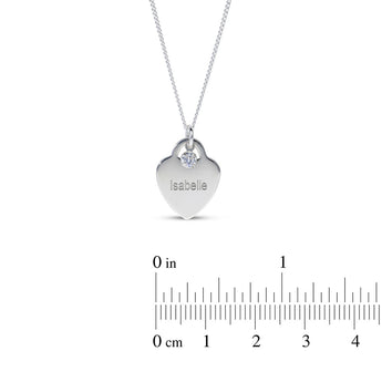 Personalised Engravable Heart Charm with Birthstone Necklace on 40cm Chain in Sterling Silver