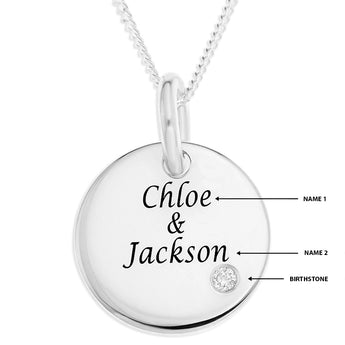 Personalised Engravable Round Tag with Diamond Necklace on 40cm Chain in Sterling Silver
