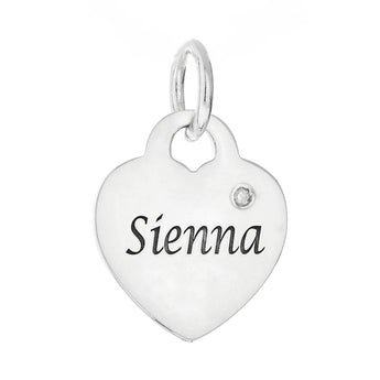 Personalised Engravable Heart Charm with Diamond Necklace on 45cm Chain in Sterling Silver