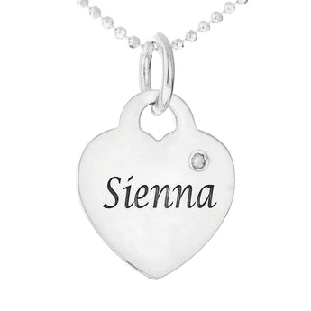 Personalised Engravable Heart Charm with Diamond Necklace on 45cm Chain in Sterling Silver