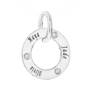 Personalised Engravable Circle Tag with Diamond Necklace on 45cm Chain in Sterling Silver