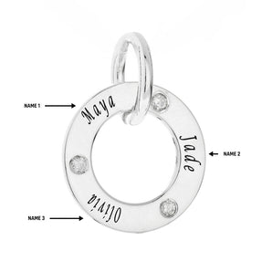 Personalised Engravable Circle Tag with Diamond Necklace on 45cm Chain in Sterling Silver