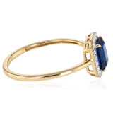 Natural Blue Sapphire and Diamond Halo Ring in 9ct Yellow Gold