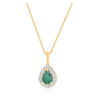 Natural Emerald and Diamond Pendant in 9ct Yellow Gold