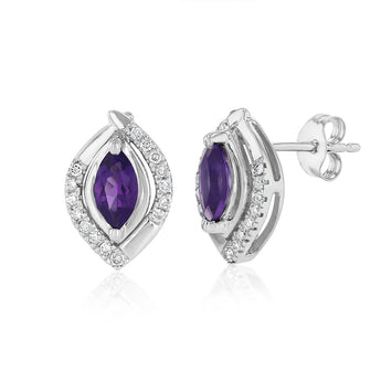 Amethyst and 1/10 Carat Diamond Stud Earrings in 9ct White Gold