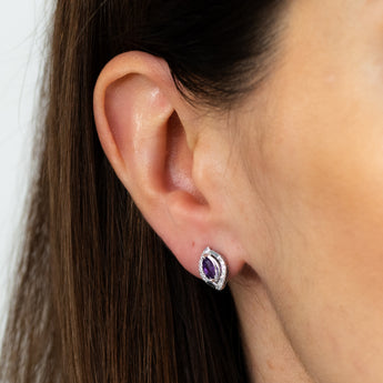 Amethyst and 1/10 Carat Diamond Stud Earrings in 9ct White Gold