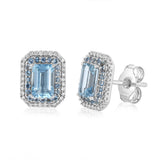 Aquamarine and Diamond Stud Earrings in 9ct White Gold