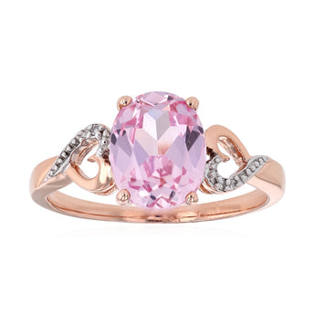 Created Oval Peach Sapphire & Diamond Ring in 9ct Rose Gold