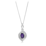 Amethyst and Diamond Pendant on Chain in 9ct White Gold