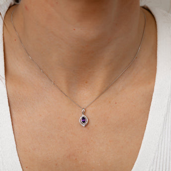 Amethyst and Diamond Pendant on Chain in 9ct White Gold