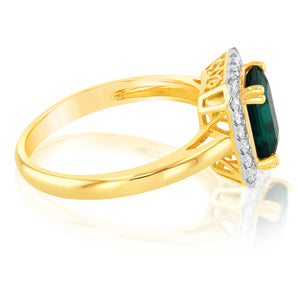 1.4 Carat Created Emerald Ring with 1/4 Carat Lab Grown Diamonds in 9ct Yellow Gold