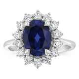 Luminesce Lab Grown 3.25 Carats Created Sapphire with 0.70 Carat Diamond Ring in Sterling Silver