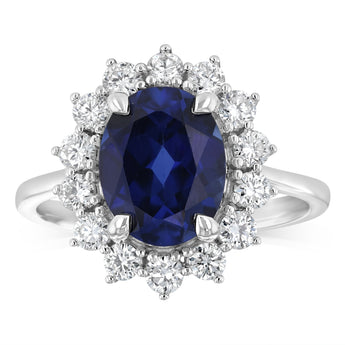 Luminesce Lab Grown 3.25 Carats Created Sapphire with 0.70 Carat Diamond Ring in Sterling Silver