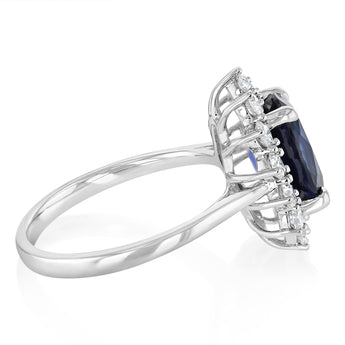Luminesce Lab Grown 3.25 Carats Created Sapphire with 0.70 Carat Diamond Ring in Sterling Silver