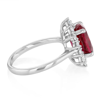 Luminesce Lab Grown 3 Carats Created Ruby with 0.70 Carat Diamond Ring in Sterling Silver