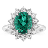 Luminesce Lab Grown 3 Carats Created Emerald with 0.70 Carat Diamond Ring in Sterling Silver