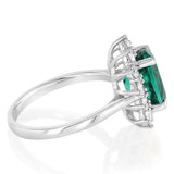Luminesce Lab Grown 3 Carats Created Emerald with 0.70 Carat Diamond Ring in Sterling Silver