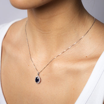 Luminesce Lab Grown 2.25 Carats Created Sapphire with 0.50 Carat Diamond Pendant in Sterling Silver