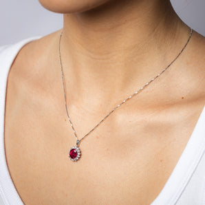 Luminesce Lab Grown 2 Carats Created Ruby with 0.50 Carat Diamond Pendant in Sterling Silver