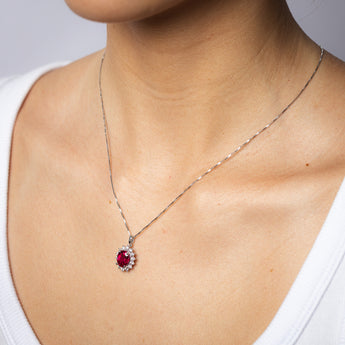 Luminesce Lab Grown 2 Carats Created Ruby with 0.50 Carat Diamond Pendant in Sterling Silver