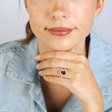 Luminesce Lab Grown 2 Carats Created Ruby with 1/2 Carat Diamond Ring in Sterling Silver