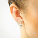 Luminesce Lab Grown 0.40 Carat Created Emerald with 1/4 Carat Diamond Hoop Earrings in Sterling Silver