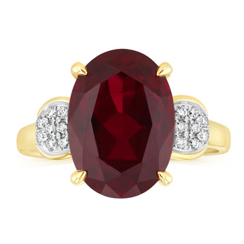 Created Red Sapphire with Luminesce Lab Grown Diamond Ring in 9ct Yellow Gold