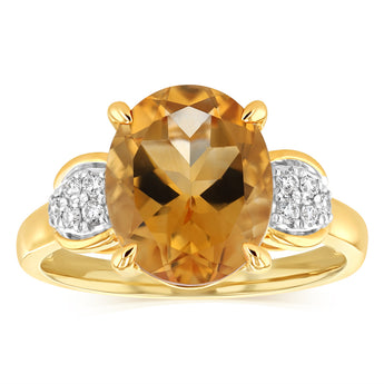 Natural Citrine and Luminesce Lab Grown Diamond Ring in 9ct Yellow Gold
