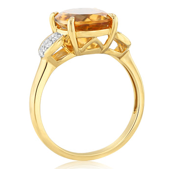 Natural Citrine and Luminesce Lab Grown Diamond Ring in 9ct Yellow Gold