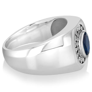 Created Blue Sapphire and Luminesce Lab Grown Gents Ring in Sterling Silver