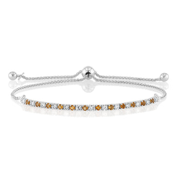 Natural Citrine and Luminesce Lab Grown 1/2 Carat Diamond Bracelet Bolo Clasp in Sterling Silver