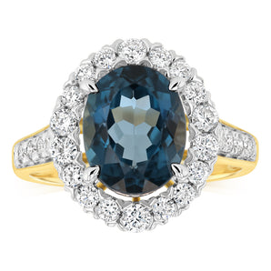 Luminesce Lab Grown 0.65 Carat Diamond and Blue Topaz Dress Ring in 9ct Yellow Gold