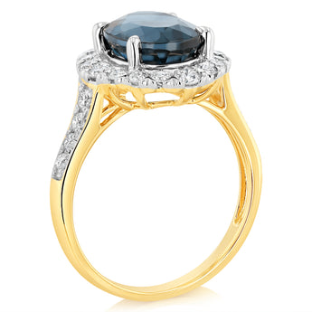 Luminesce Lab Grown 0.65 Carat Diamond and Blue Topaz Dress Ring in 9ct Yellow Gold