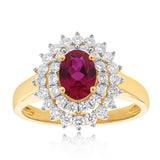 Created Ruby with 0.58 Carat Luminesce Lab Grown Diamond Ring in 9ct Yellow Gold