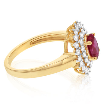 Created Ruby with 0.58 Carat Luminesce Lab Grown Diamond Ring in 9ct Yellow Gold